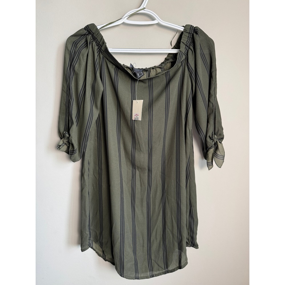 Streetwear Society Striped Off Shoulder Tie Sleeve Blouse Small Boho Grunge Goth